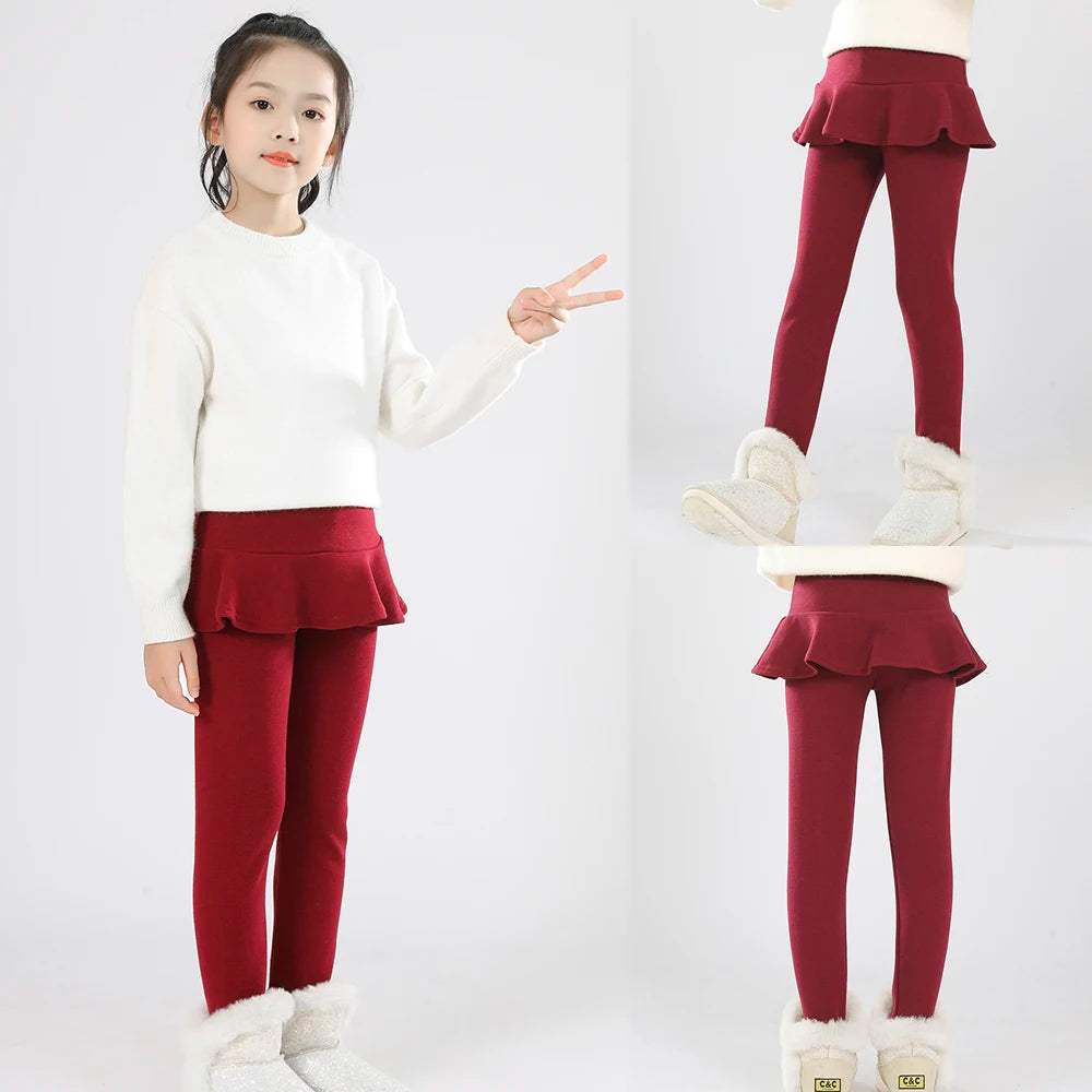 SheeCute Toddler Girls warm fleece Leggings with Skirt Kids Cotton velvet Thick Skirt Pants WCH1024