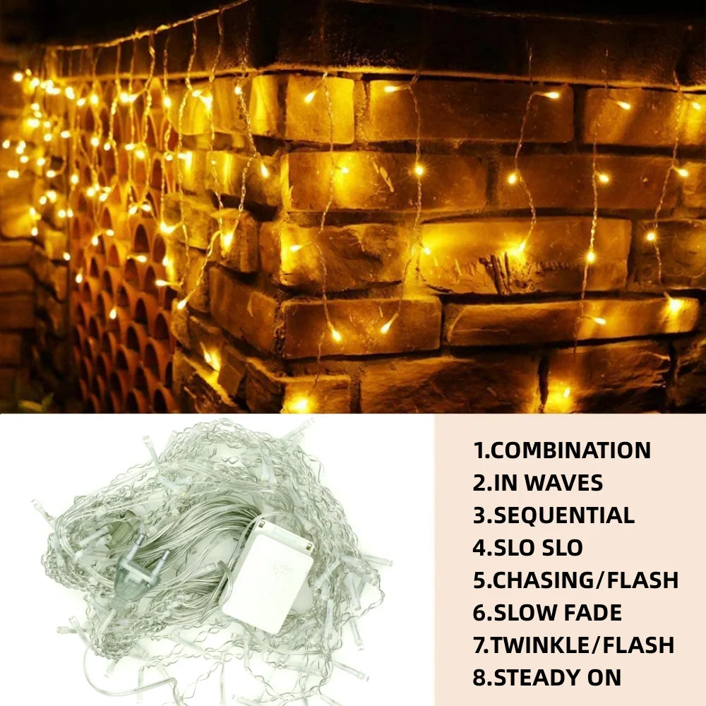 4M LED Curtain Icicle String lights Christmas Garland Faiy Light Droop 0.4-0.6m Xmas Garden Street Outdoor Decorative Lighting