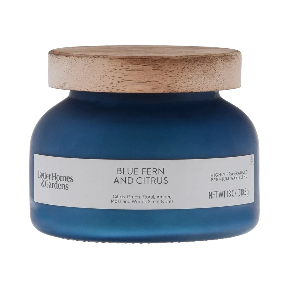 Blue Fern Citrus Scented Candle 2 Wick Jar Candle 18oz Aromatic Fragrance Home Décor Paraffin Wax Long Burn Time 52 Hours