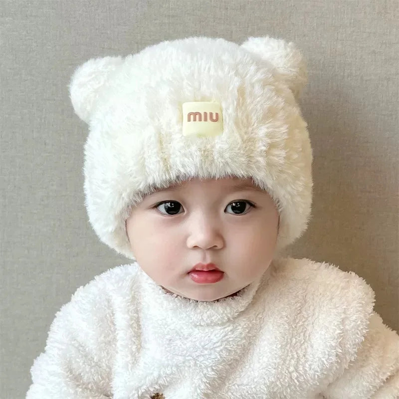 Kids Cartoon Bear Cute Bear Bucket Hats Fluffy Unisex Warm Beanie Lightweight Warm Hat for Christmas, Outdoor Activities