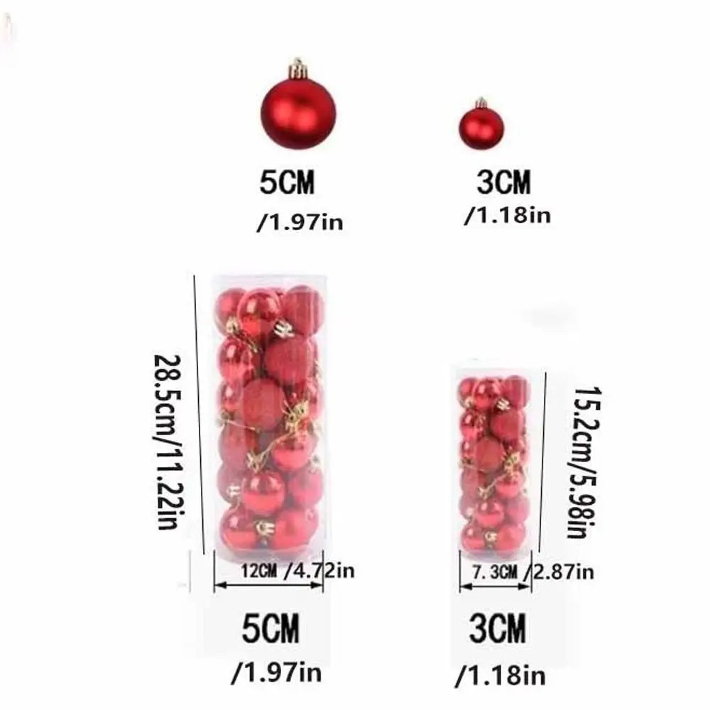24Pcs 3/5CM Christmas Balls Plastic Reusable Christmas Tree Ornaments New Year Decor Shatterproof Xmas Tree Baubles Home Party