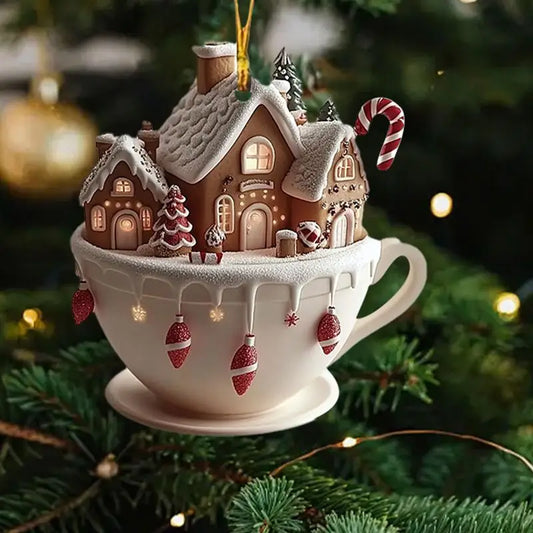 Christmas Coffee Cup Ornaments Coffee Mug Tree Hanging Decorative  Xmas Navidad 2025 New Year Easter Bunny Party Supplies