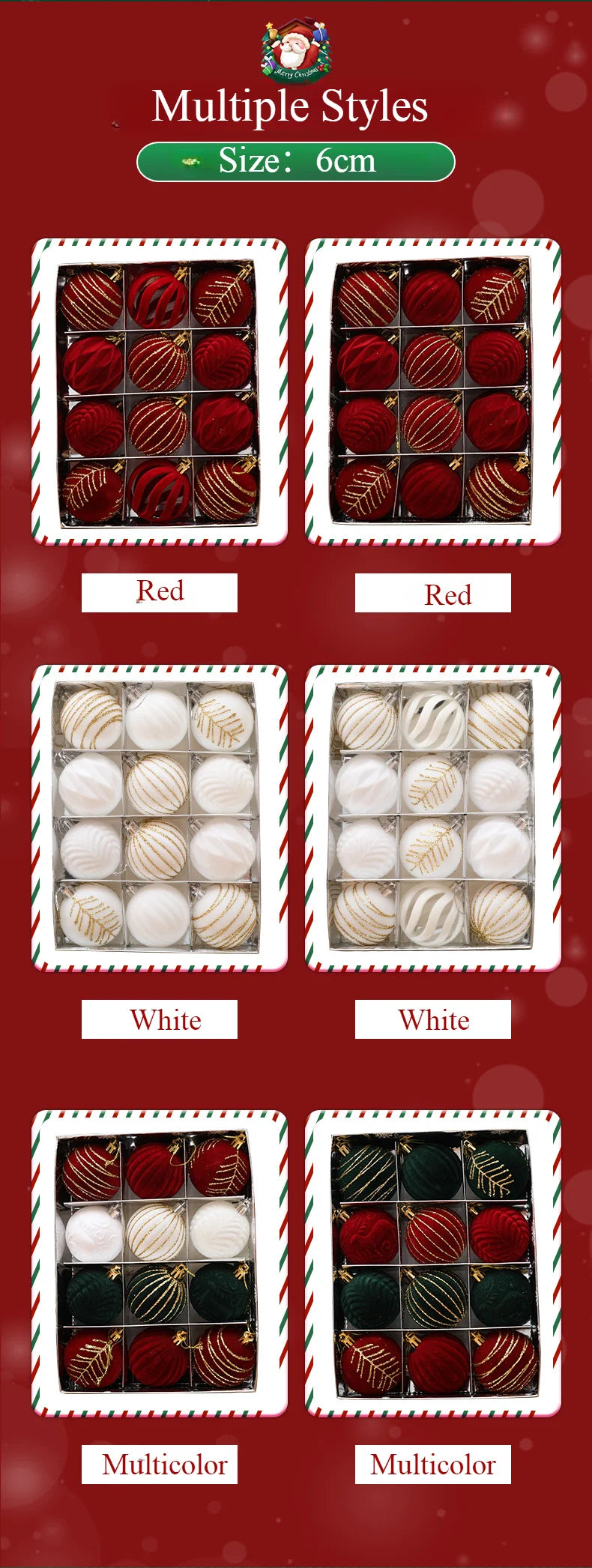 6/12pcs 6cm Wine Red Christmas Ball Ornaments Dark Green White Christmas Tree Party Decoration New Christmas Spheres Pendant