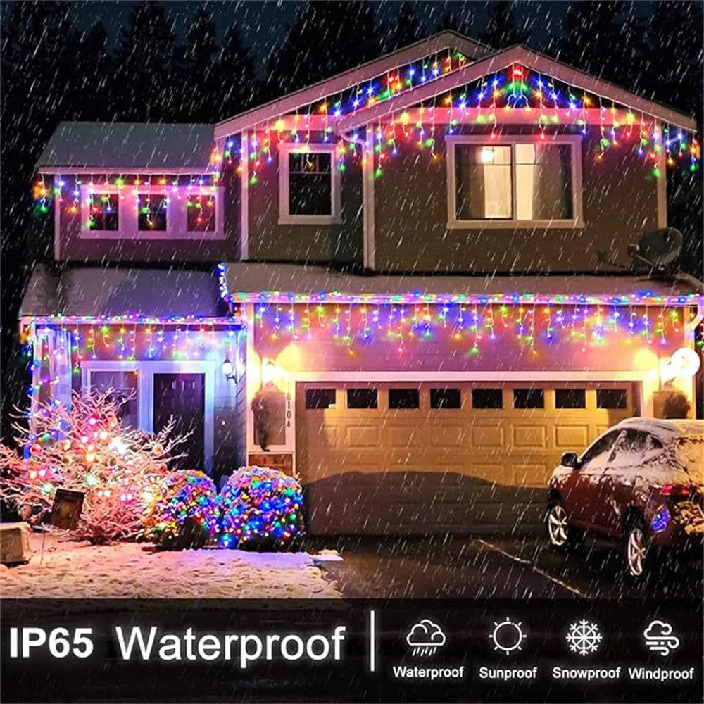 Solar Curtain Icicle Lights Christmas Lights Outdoor Waterproof Eaves Decor String Lights for Yard Party Holiday Decorations