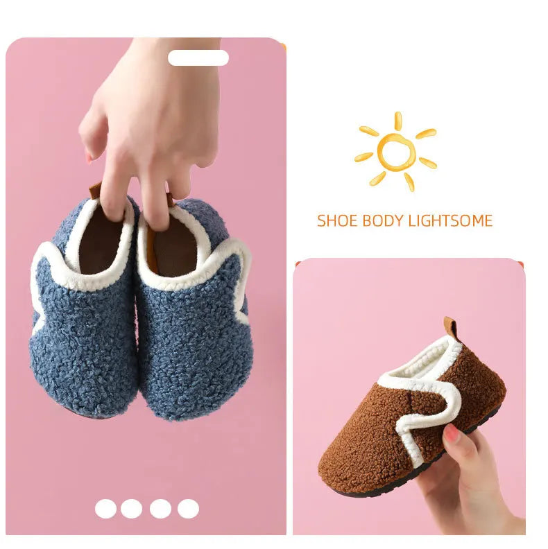 슬리퍼 Child Cotton Slippers Solid Warm Kids Winter Home Shoes Boys Girls Plush Floor Shoes Indoor Soft Sole Anti-slip Cotton Shoes