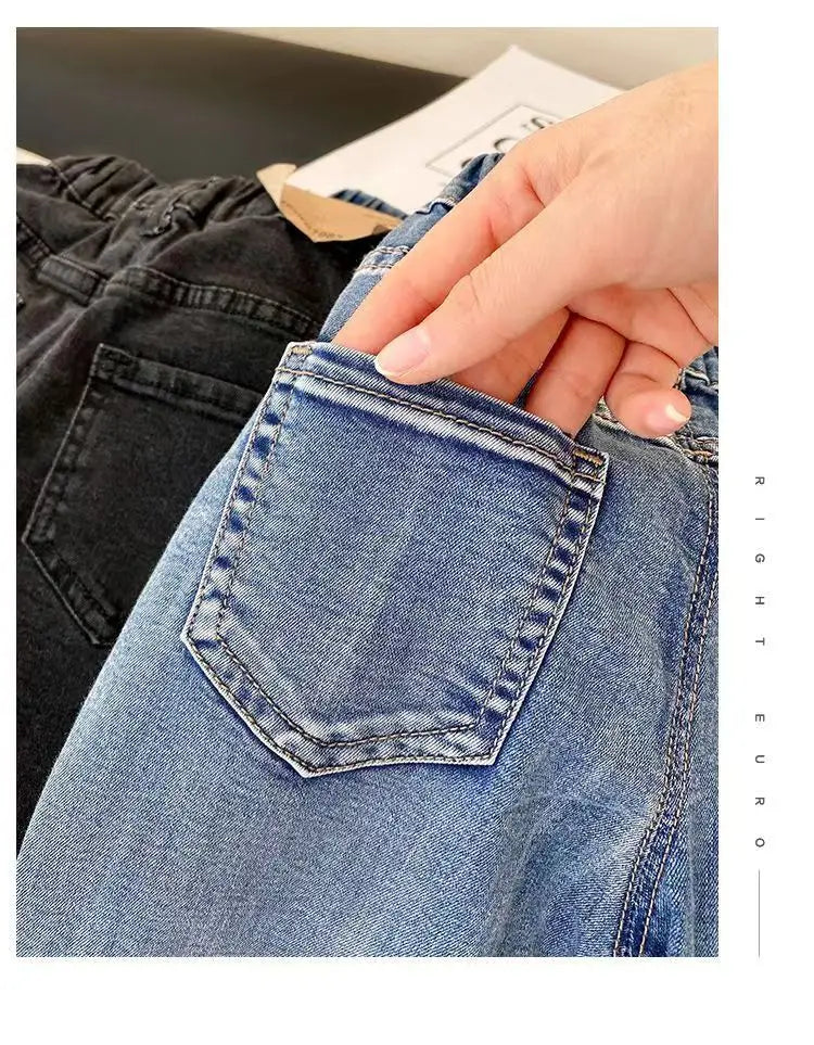 Kids Boys Jeans 2023 Spring And Autumn New Fashionable Elastic Children's Clothing Boys Loose Thin Denim Long Pants