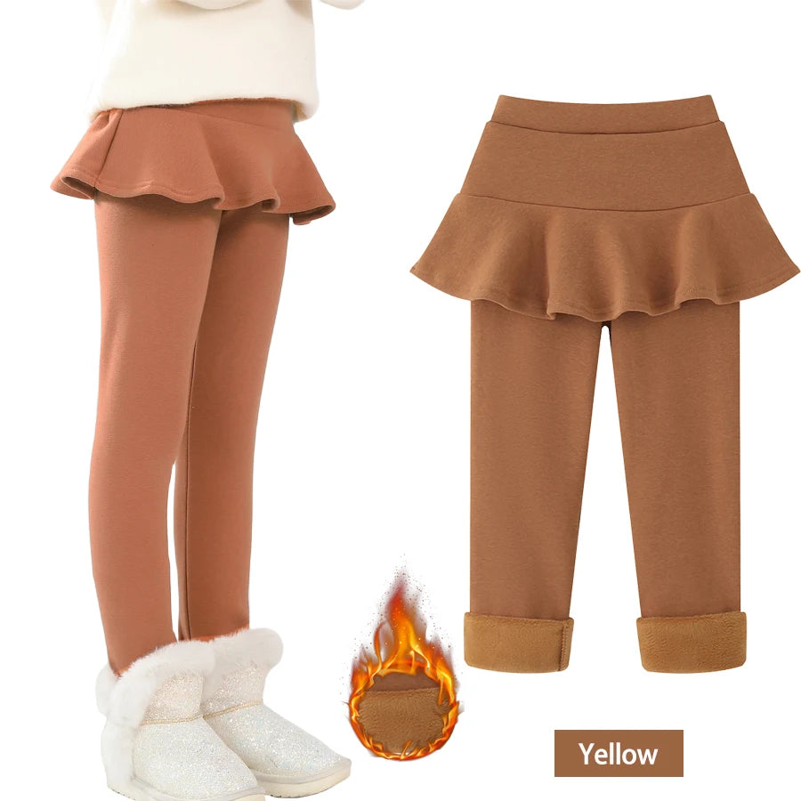 SheeCute Toddler Girls warm fleece Leggings with Skirt Kids Cotton velvet Thick Skirt Pants WCH1024