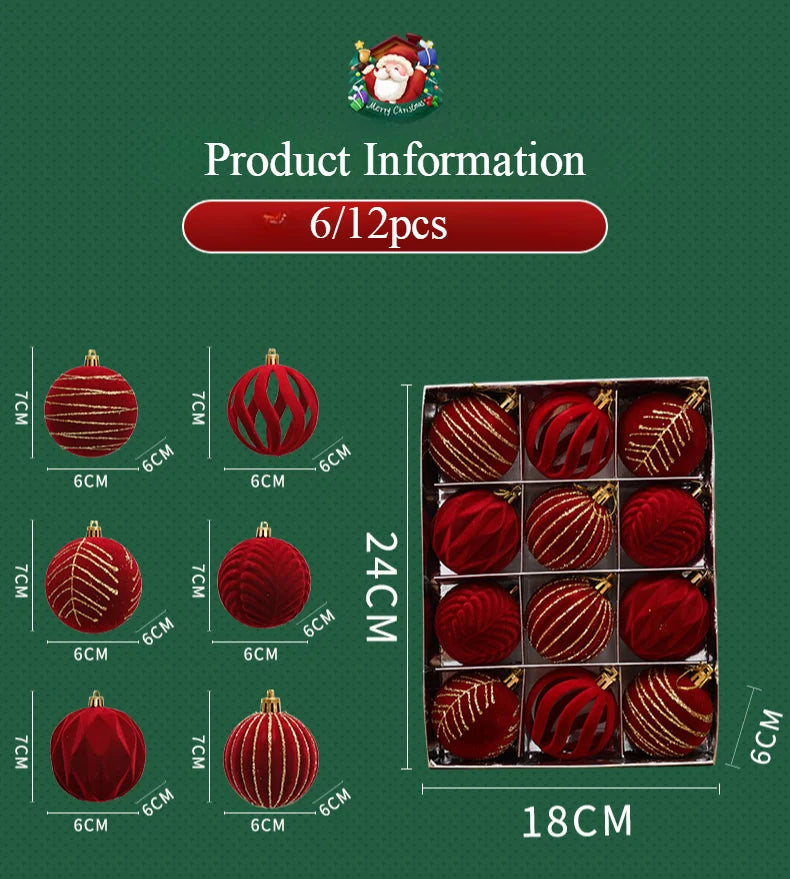 6/12pcs 6cm Wine Red Christmas Ball Ornaments Dark Green White Christmas Tree Party Decoration New Christmas Spheres Pendant