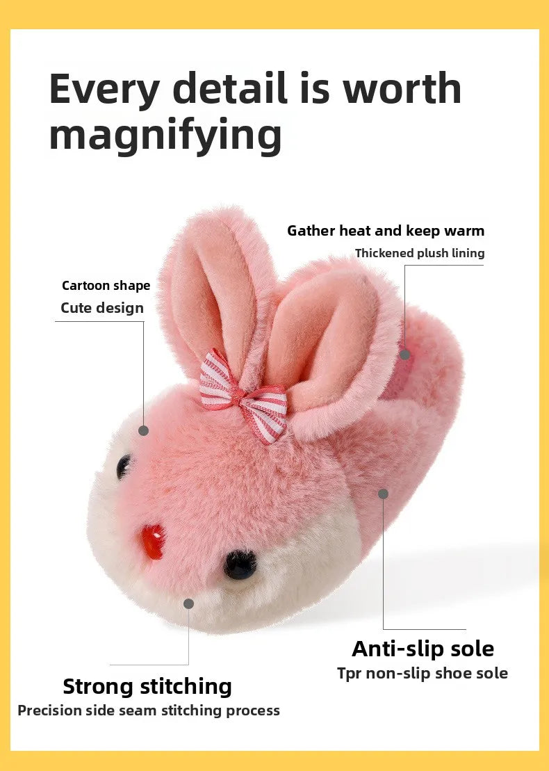 Children Winter Thick Slippers Kids Cotton-padded Shoes Baby Indoor Warm Slippers Girls Cute Cartoon Rabbit Animal Shoes Slides