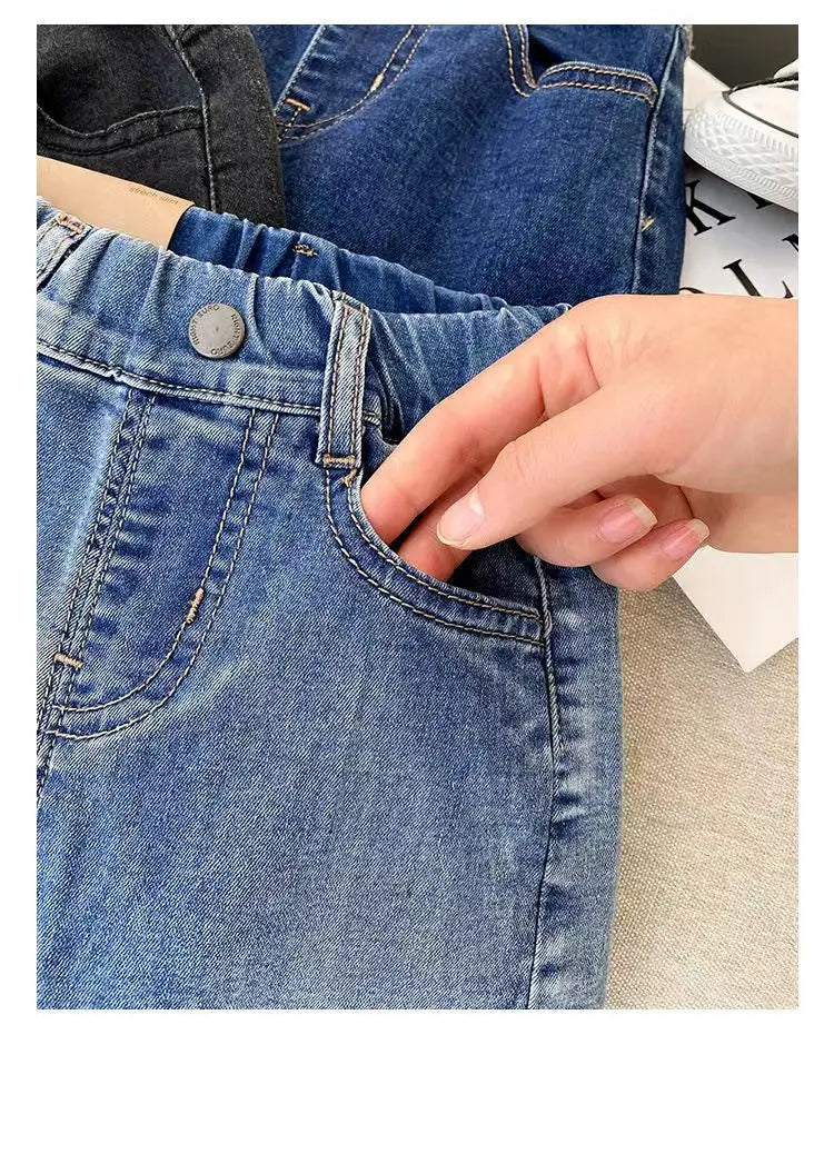 Kids Boys Jeans 2023 Spring And Autumn New Fashionable Elastic Children's Clothing Boys Loose Thin Denim Long Pants