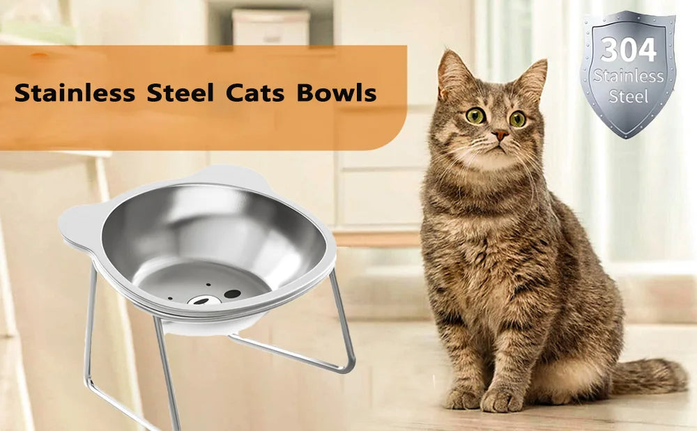 Stainless Steel Cat Bowls Raised Whisker Fatigue Relief Cat Plates Pet Water Dish Kitten Bowls Pet Bowls for Cats Food Bowls