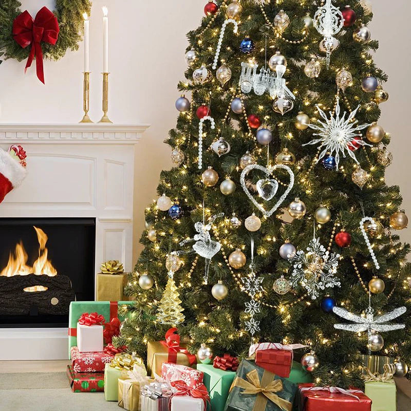 Xmas Tree Transparent Snowflake Hanging Ornaments Acrylic Pendant 2025 Christmas Decoration for Home Navidad Gifts New Year 2026