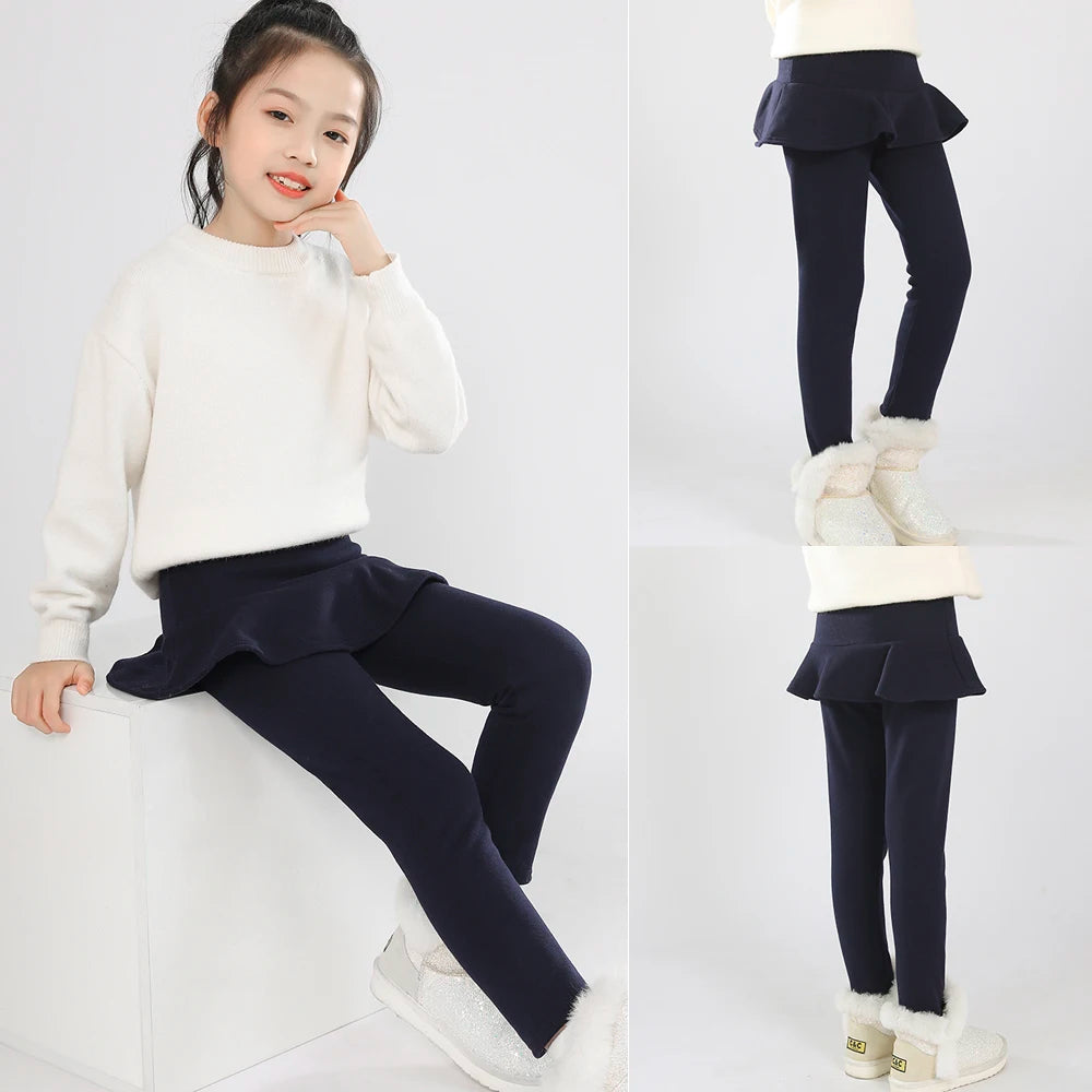SheeCute Toddler Girls warm fleece Leggings with Skirt Kids Cotton velvet Thick Skirt Pants WCH1024