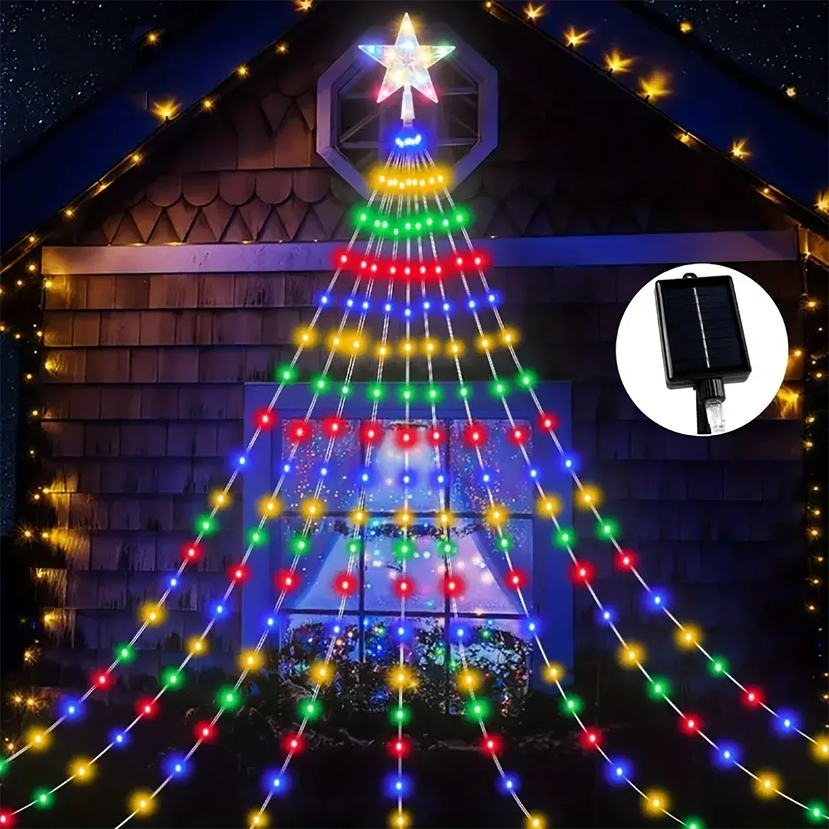 1PC Five-pointed Star Waterfall Lights USB/Solar Powered  Christmas String Lights for Christmas Party Halloween Home Decor