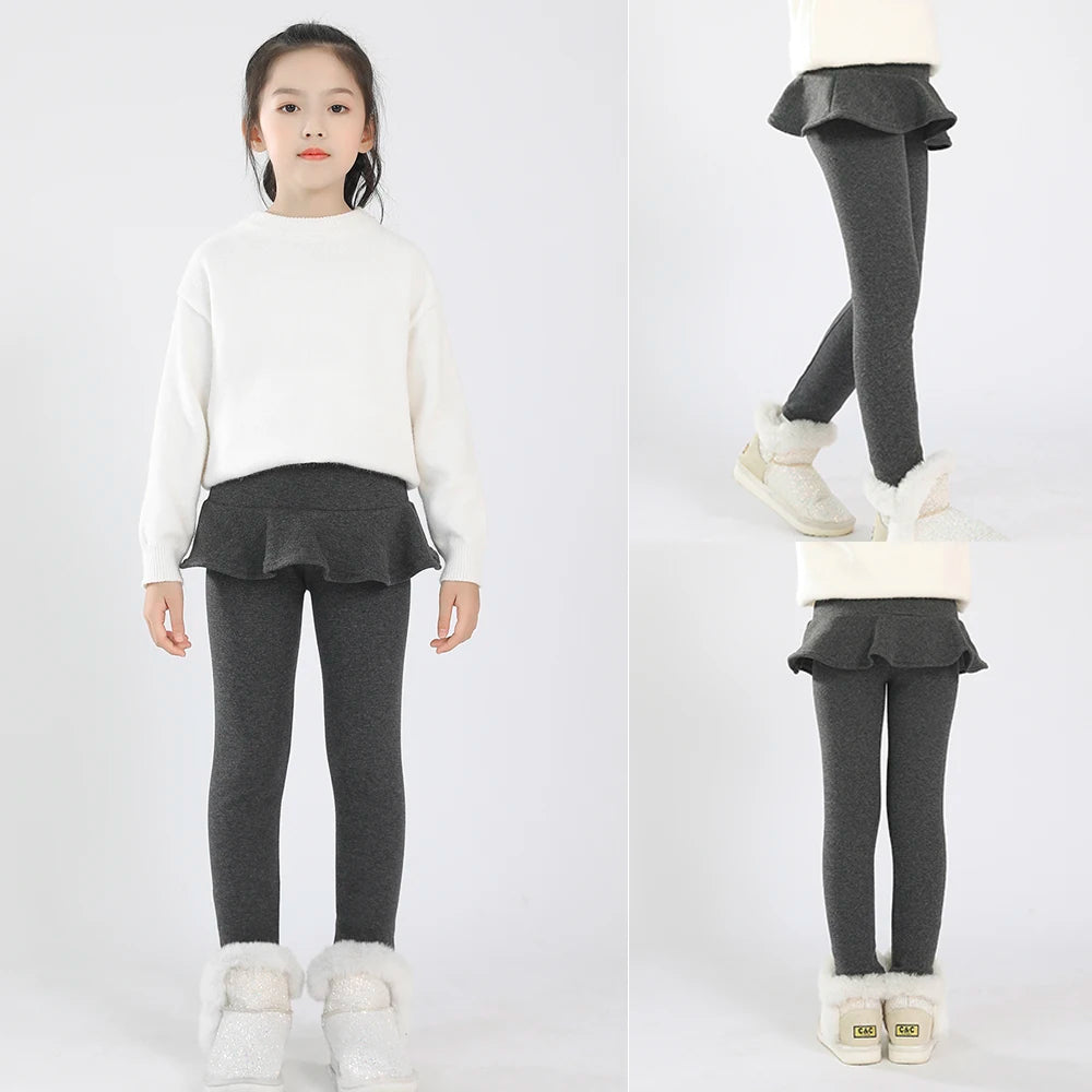 SheeCute Toddler Girls warm fleece Leggings with Skirt Kids Cotton velvet Thick Skirt Pants WCH1024