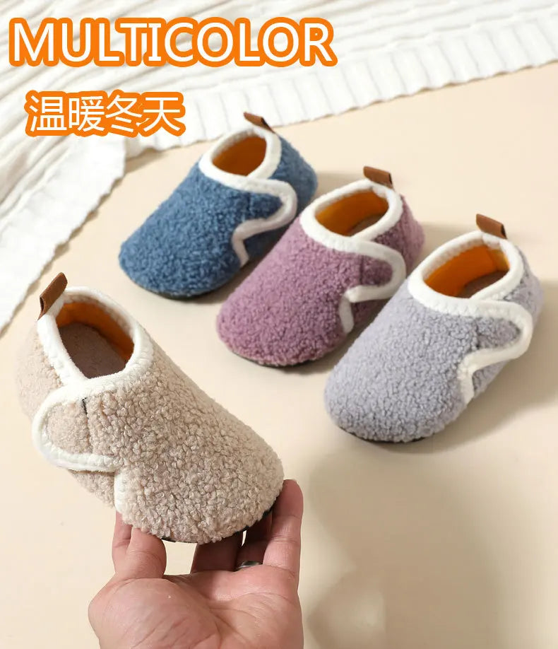 슬리퍼 Child Cotton Slippers Solid Warm Kids Winter Home Shoes Boys Girls Plush Floor Shoes Indoor Soft Sole Anti-slip Cotton Shoes