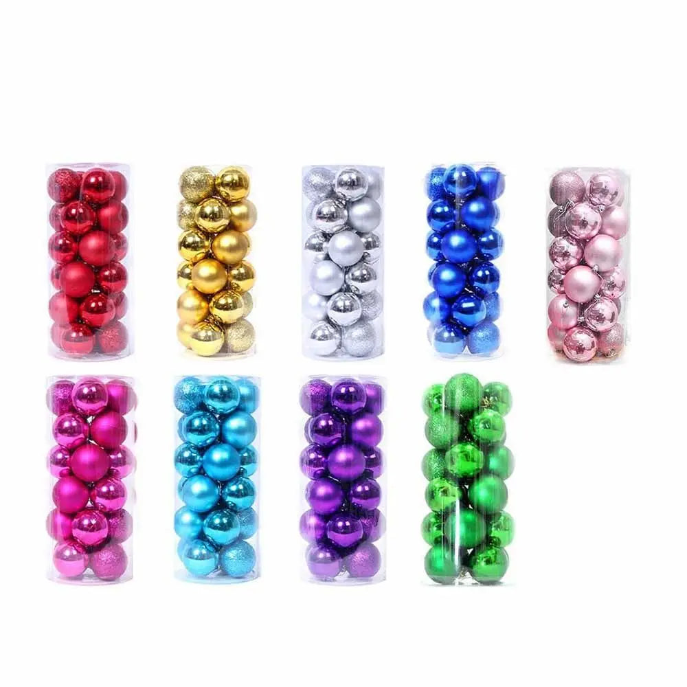 24Pcs 3/5CM Christmas Balls Plastic Reusable Christmas Tree Ornaments New Year Decor Shatterproof Xmas Tree Baubles Home Party
