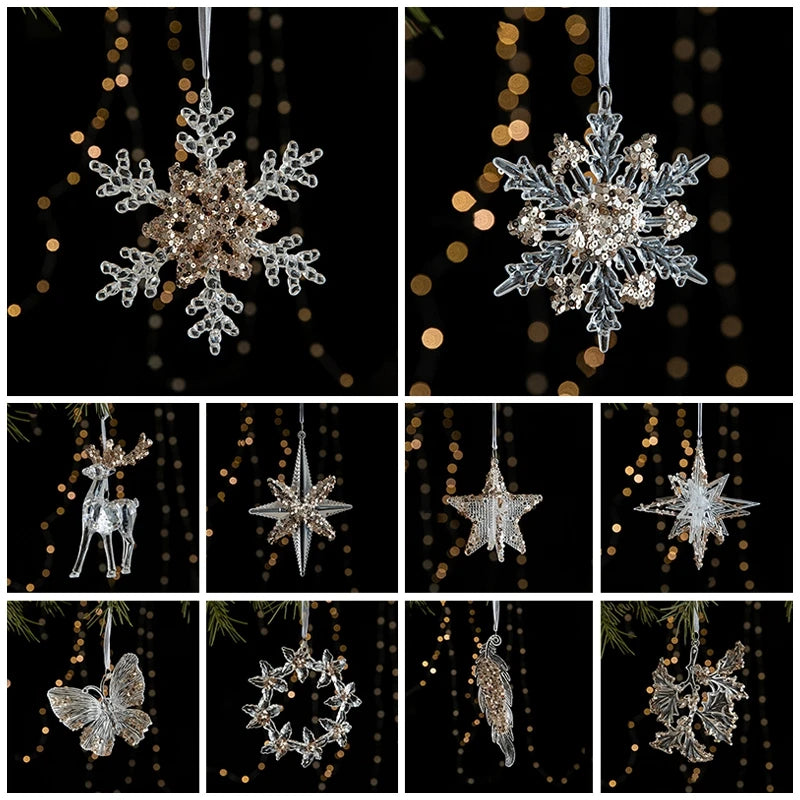 Sparkling Christmas Tree Decorations Acrylic Shinny Christmas Ornaments Keychains Car Ornaments Pendent Navidad Gifts Elk Star
