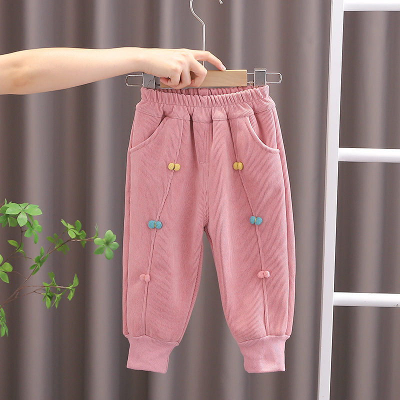 New Winter Children Clothes Kids Girls Thicken Warm Elastic Bow Pants Baby Cotton Clothing Infant Casual Trousers Leggings