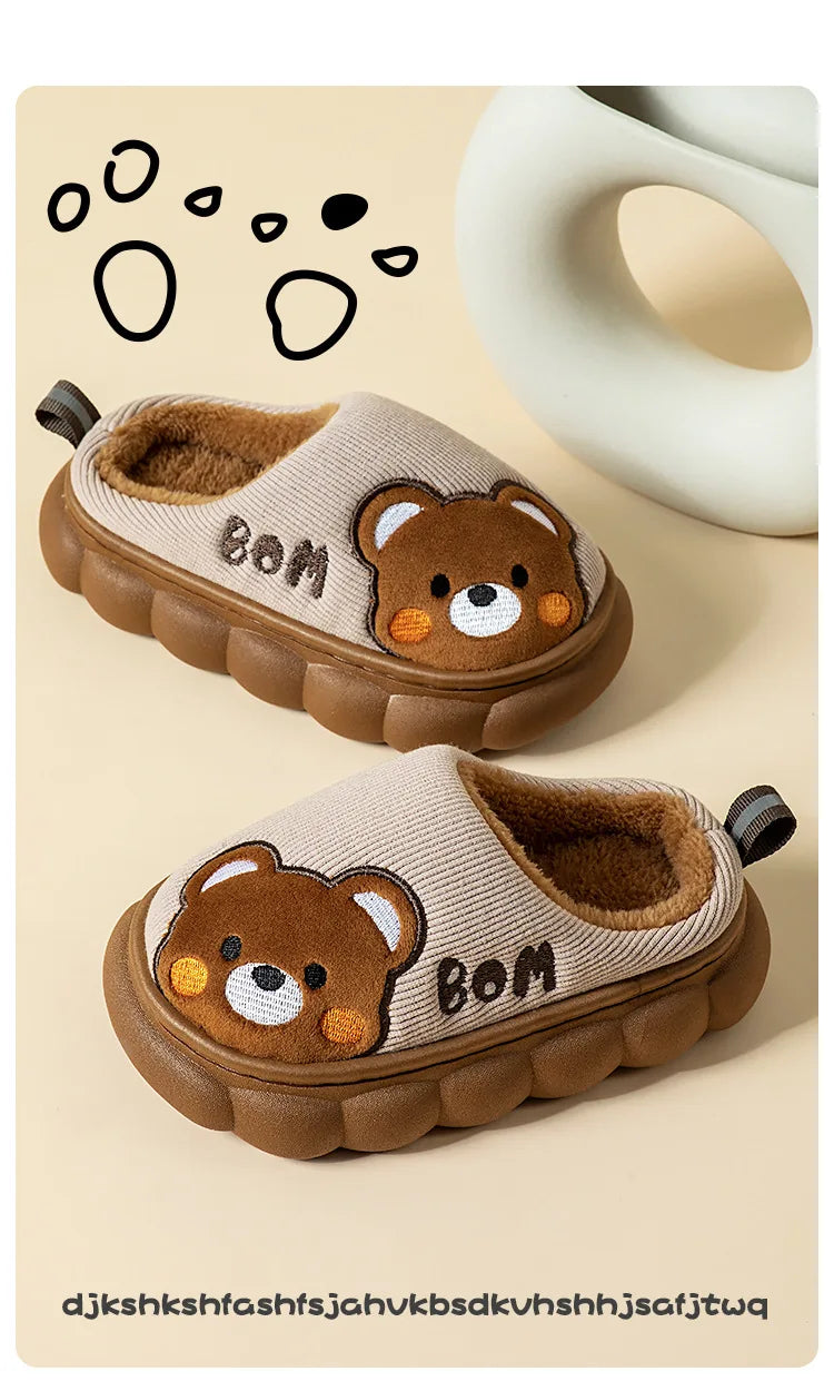Autumn Winter Children Cotton Slippers Boys Toddler Indoor Anti Slip Warm Home Slipper Kids Girls Baby Cute Cartoon Plush Shoes